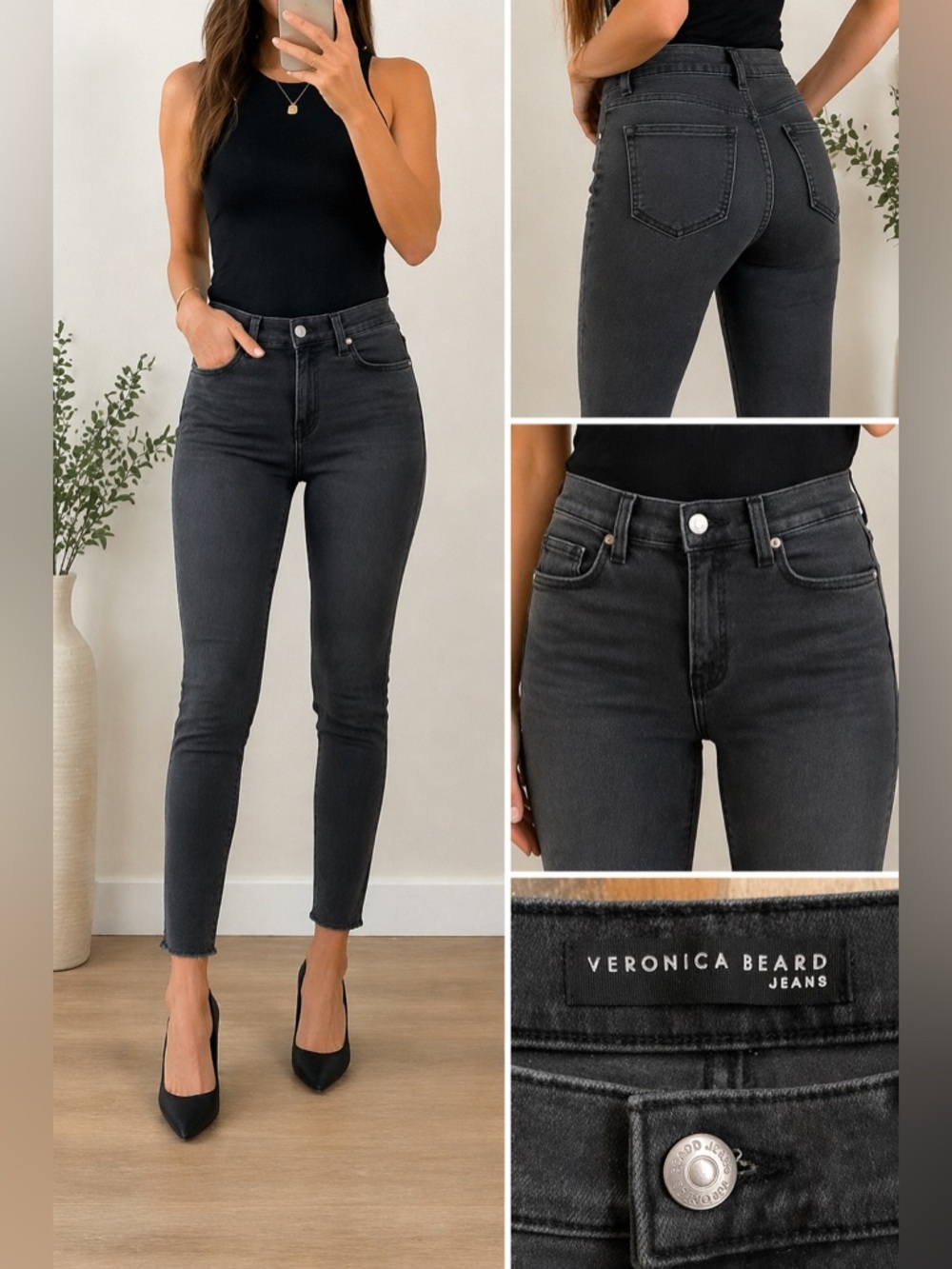 Veronica Beard Jeans Stonington Black Skinny Denim Size 31 High Rise Stretch